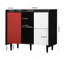 Buffet buffet, armoire de rangement noire avec portes rouges, 2 tiroirs au style de panneau unique
