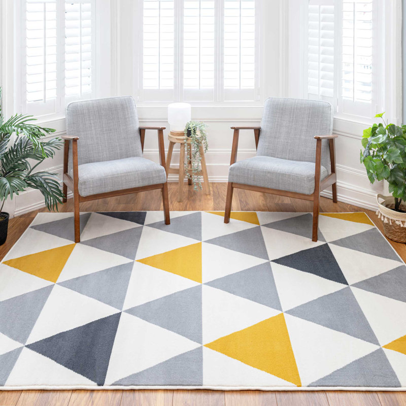 Zhora Tufted Ochre Grey Geometric Rug, Rectangle 240 x 330cm