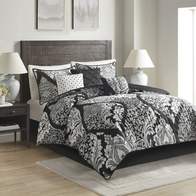 Édredon 7 pièces - très grand noir avec coussins décoratifs en coton imprimé