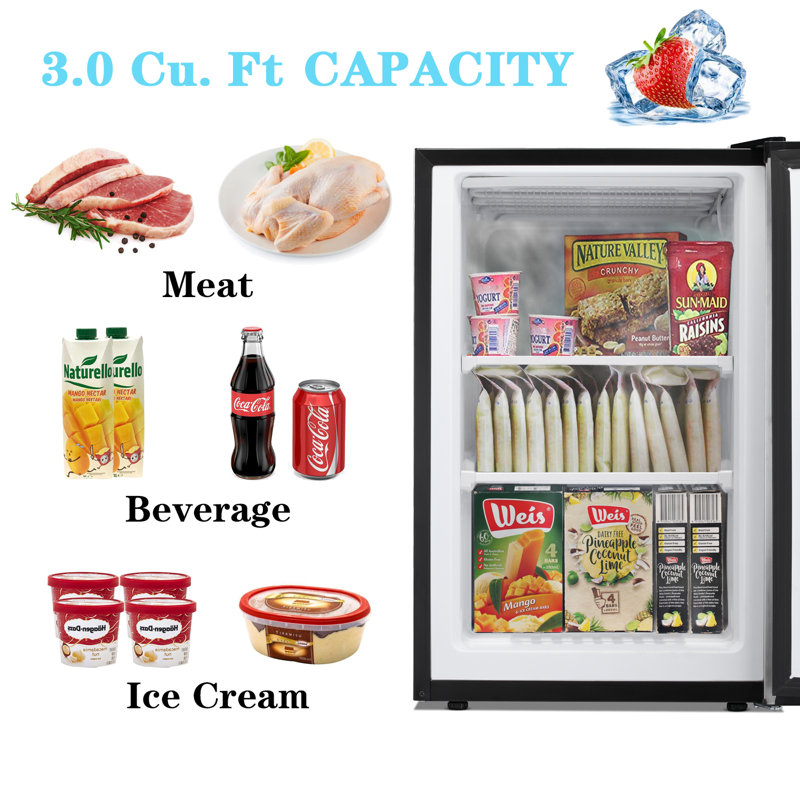 3 Cubic Feet Undercounter Upright Freezer with Adjustable Temperature Controls, Silver