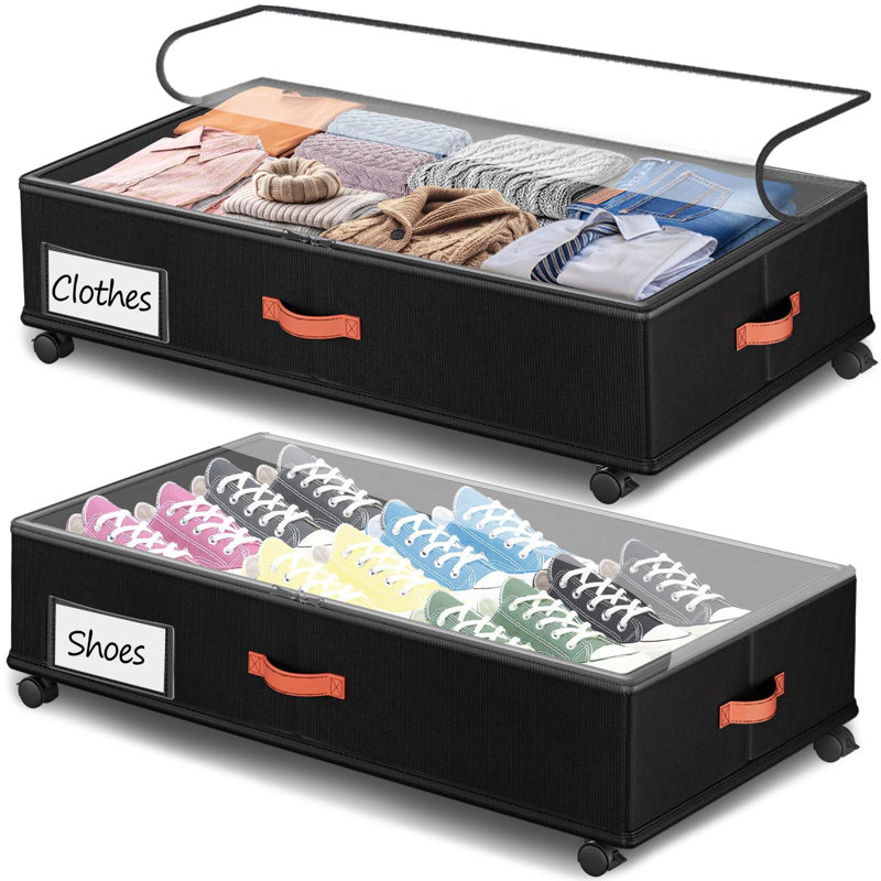 Under Bed Storage With Wheels 2-Pack, Under Bed Storage Containers 66L Clear Lids, Rolling Storage Drawers For Clothes Shoes Blankets, Underbed Organizer Bins(30" L X 16.2" W X 7.5" H)