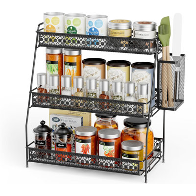 Organisateur de comptoir rétro à 3 niveaux avec panier en prime - Rangement pour parfums de cuisine et de maquillage