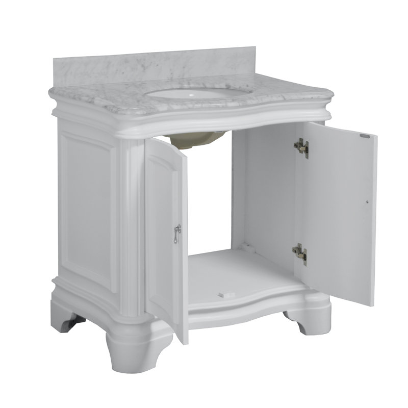 Ensemble de meuble-lavabo simple 36 po Twain, Blanc, Marbre de Carrare