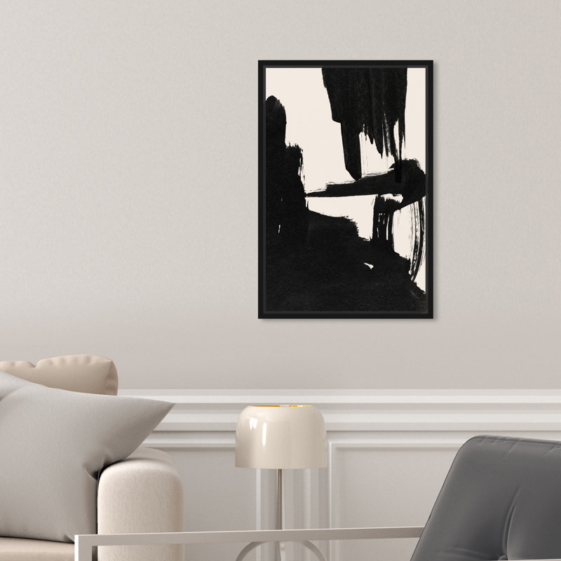 Abstrait noir et blanc à coups de pinceau par Oliver Gal - reproduction sur toile flottante, Noir, H 16 po x l 11 po