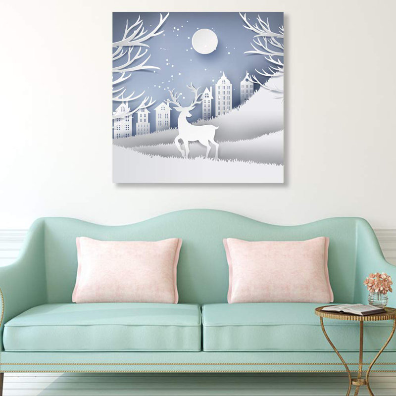Christmas Holiday Celebration " Snow Deer Merry Christmas ", 12" H x 12" W