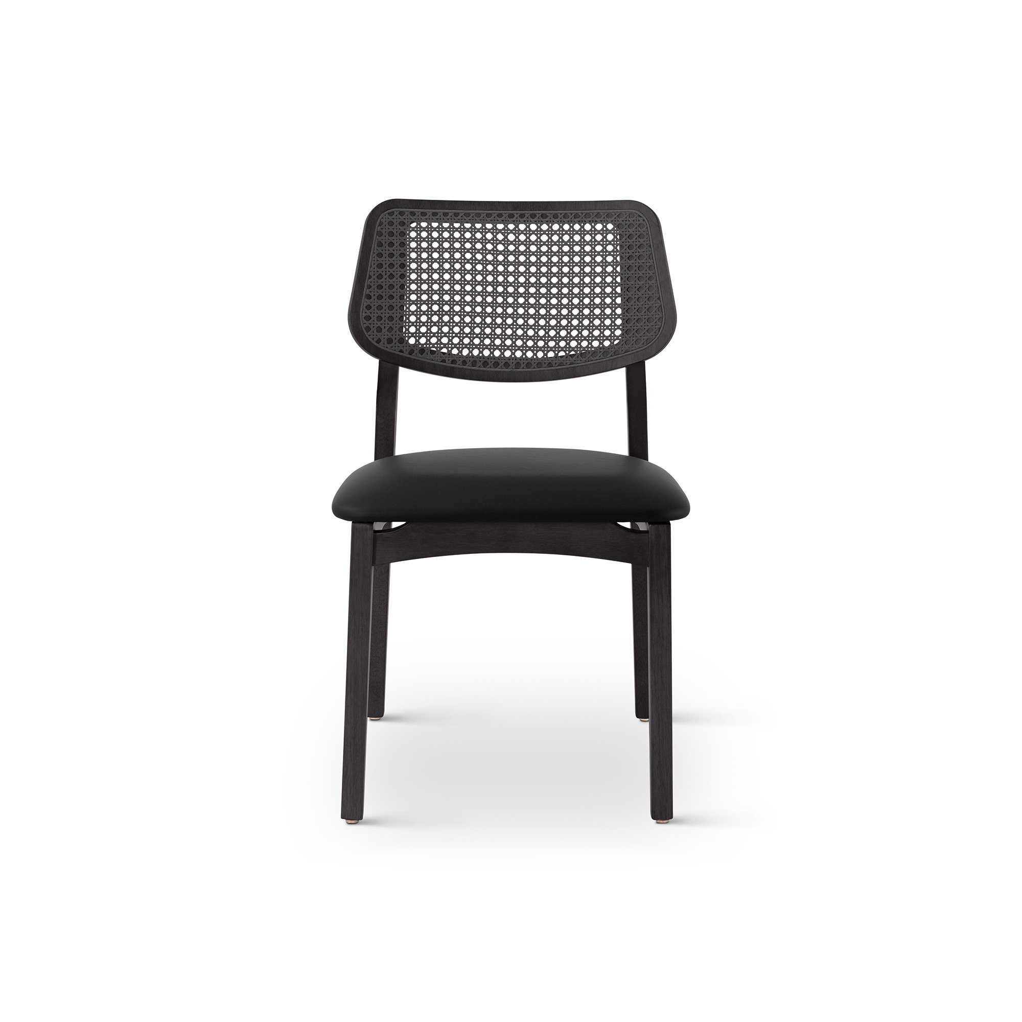 Ena Modern Brazilian - Beth - Cane Side Chair - Seat - Frame - Webbing, Shimmy Black Vinyl/Ebano/Ebano