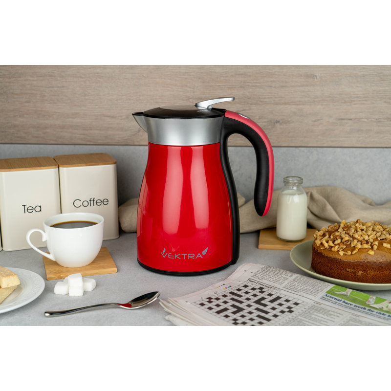 Vacuum Insulated Electric Kettles Vacuum Insulated Eco Friendly Easy Pour Kettle 1.5, 1.2, 1.7 Litre, Red, 1.59 Quarts