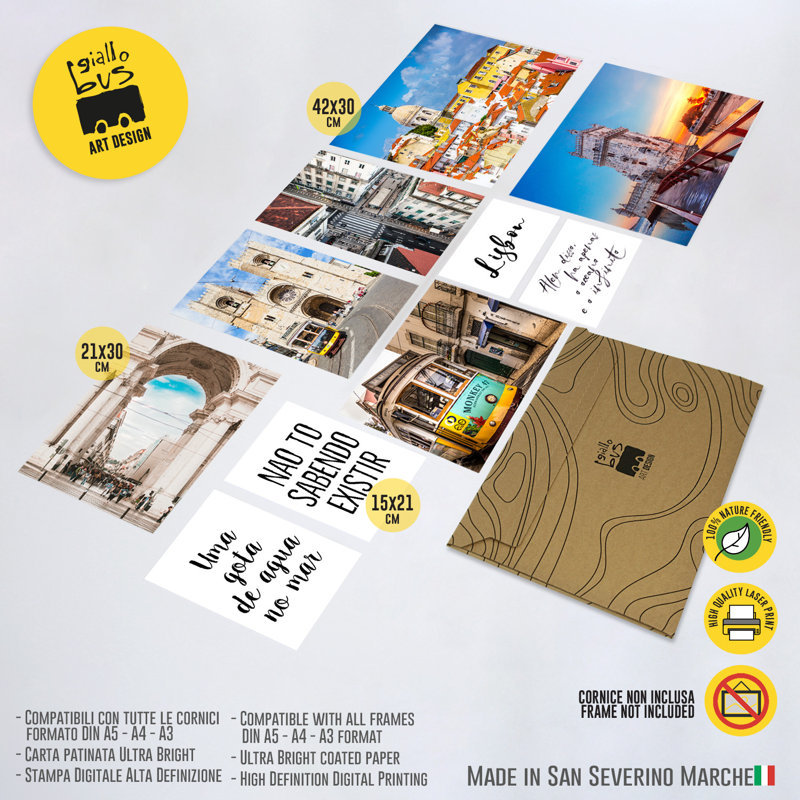 Giallobus - Set 10 Poster Da Parete - Raccolta Città Lisbona - Carta Patinata - | 2 X A3 42X30cm | 4 X A4 30X21cm | 4 X A5 21X15cm | - Senza CORNICI - Stampe Moderne Soggiorno