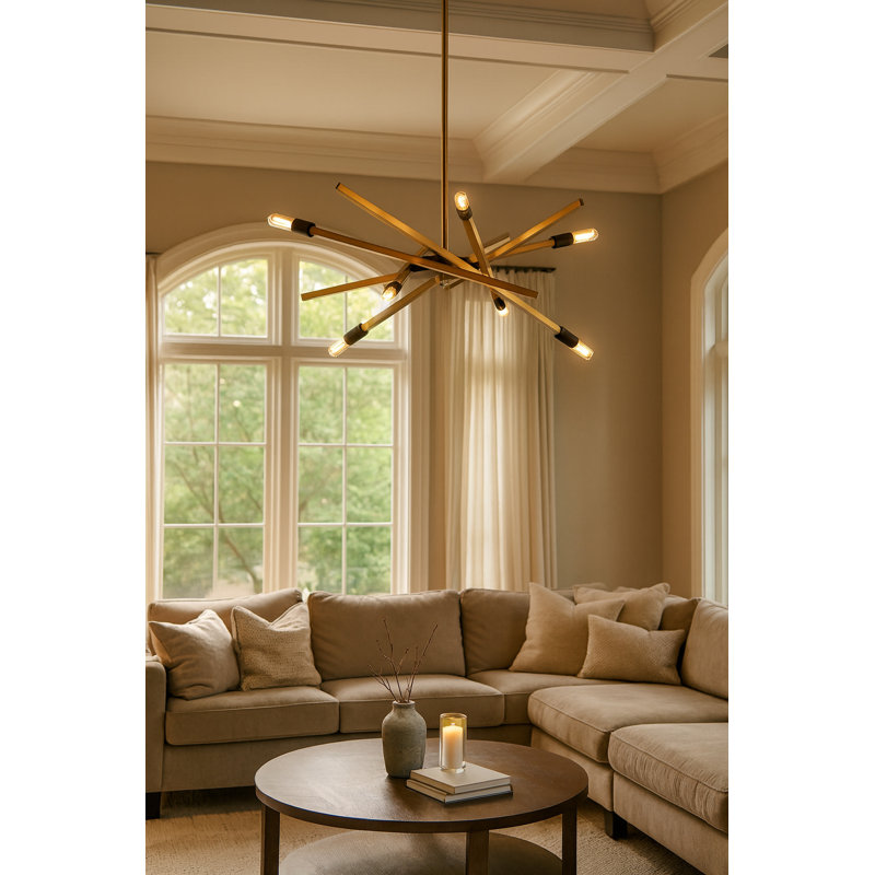 Archer 6-Light Sputnik Articulating Single Tier Chandelier, 26" H x 26" W x 26" D, Heritage Brass