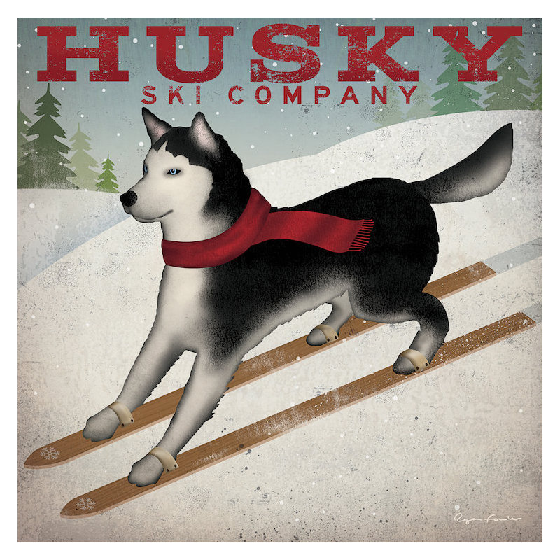 « husky ski co. rétro » sur toile tendue, H 37 po x l 37 po x P 1,5 po