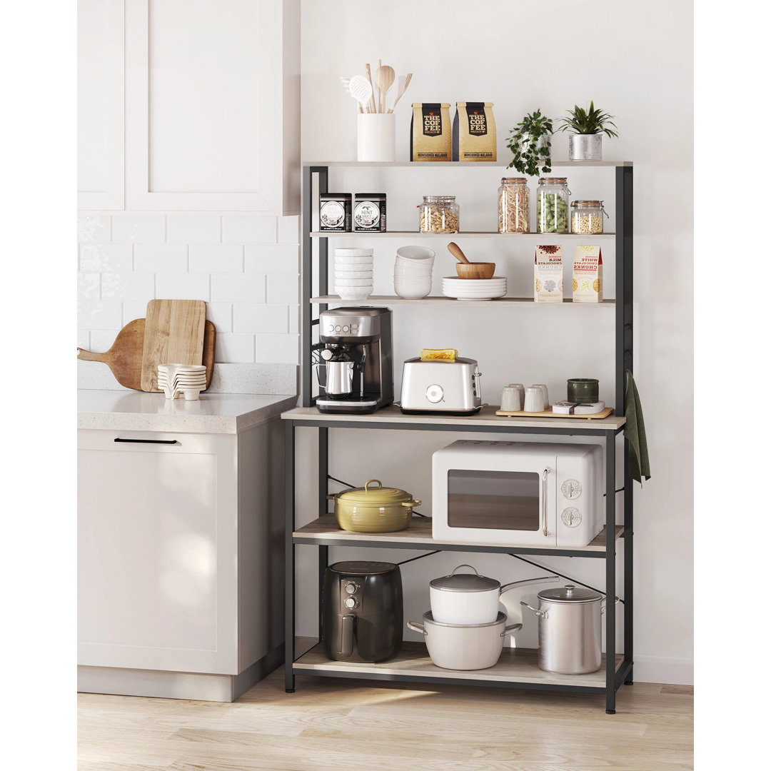 Kitchen Storage Rack, Coffee Bar, BakerâS Rack, Total 6 Shelves And 6 Hooks, For Microwave, Steel Frame, Industrial, 40 X 100 X 167 Cm, Greige And B