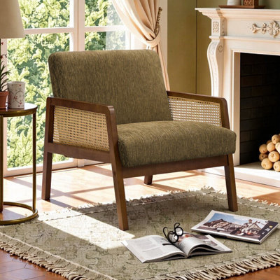 Elegant Mid Century Modern Accent Chair with Plush Upholstered Seat & Solid Wood Frame