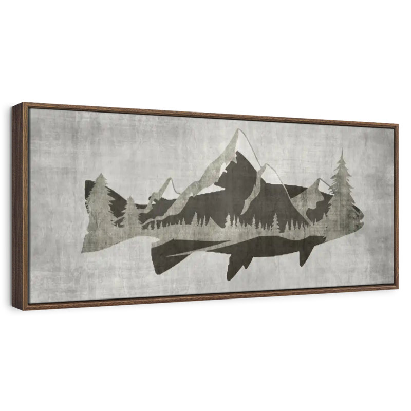 Truite de montagne I, 28 po x 10 po, Cadre flottant noyer