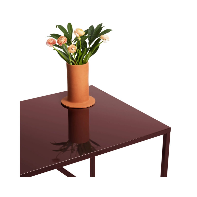 Strut Walnut Wood Dining Table, Oxblood, 35" W x 75" L, Standard (29" Height)