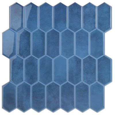 Blue Peel And Stick Tile Elongated Hexagon Vinyl Backsplash (set Of 10)