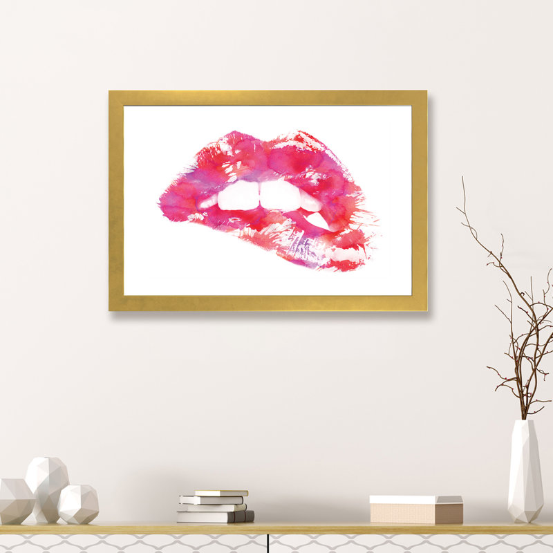 « lippss » par andreas lie-impression, H 16 po x l 24 po x P 1 po, Papier encadré doré