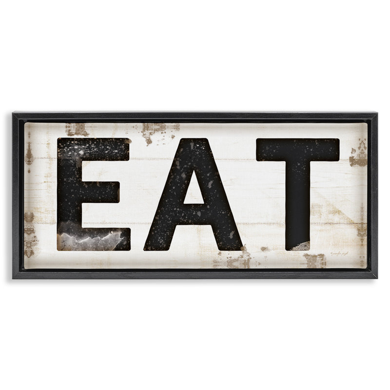 "Eat", art graphique sur toile encadré noir par Jennifer Pugh kwp-1070, Cadre flottant noir de jais, H 11 po x l 25 po