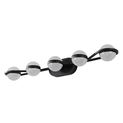 Modern Minimalist Bathroom Vanity Light, LED 5 Bulb Frosted Glass Shades, Wall Mounted Decorative Lighting Fixture, Suitable For Bathroom Vanity Mirror (Black)