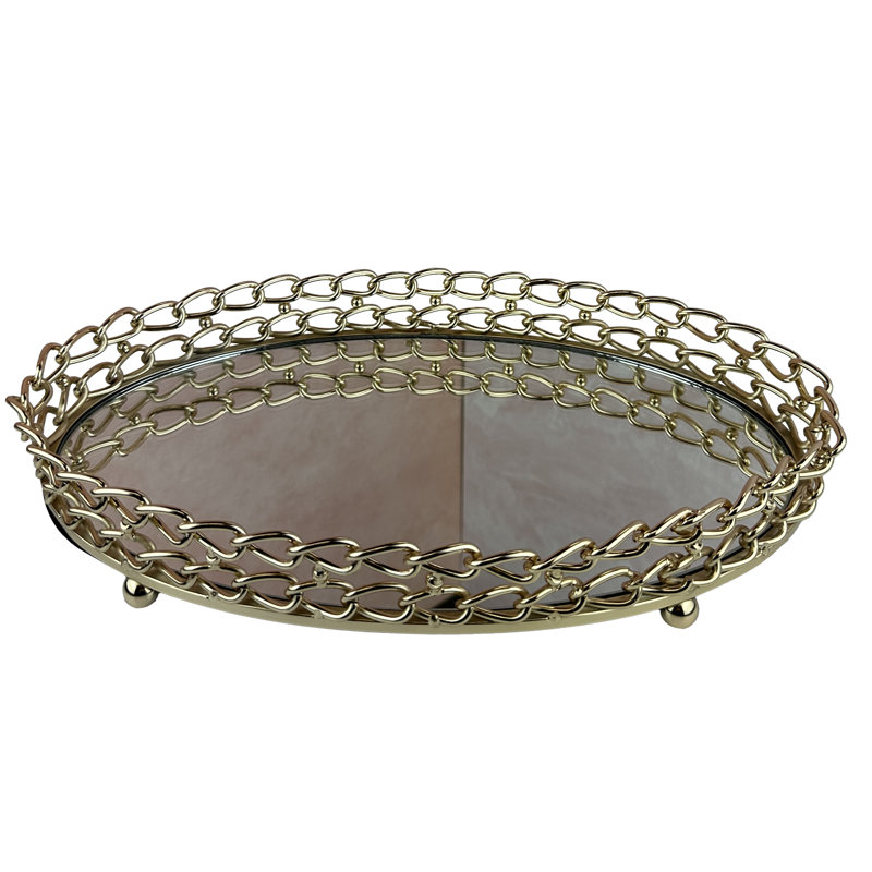 Decozen Oval Mirrored Tray with Gold Metal Frame – Elegant Christmas Gift for Home and Vanity Decor