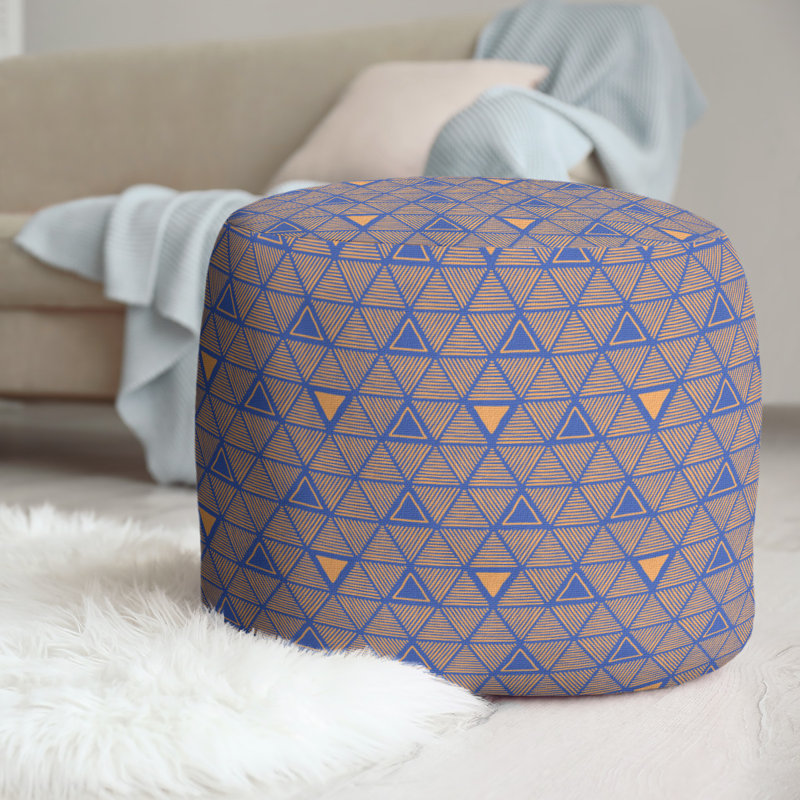 Upholstered Pouf, Blue/Orange