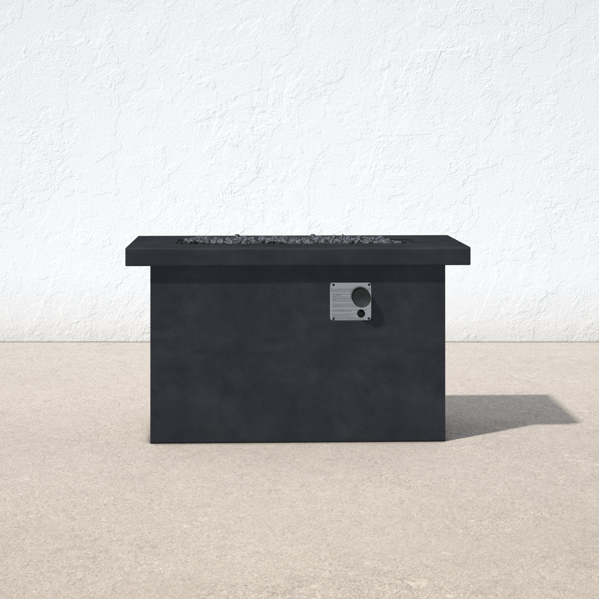Rashid Concrete Outdoor Lipped Rectangle Fire Pit Table, 24" H x 42" W x 20" D, Charcoal