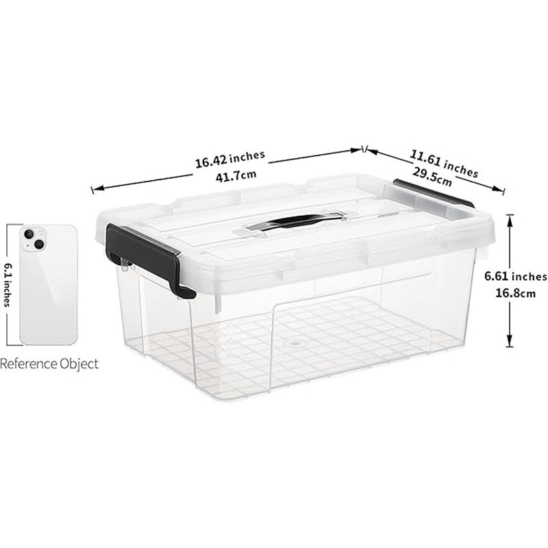 Bac de rangement à couvercle avec poignée, contenant de rangement pour fourre-tout avec couvercle durable et boucles verrouillables sécurisées, empilables et emboîtables, plastique, paquet de 16 pintes, 4 pièces, transparent