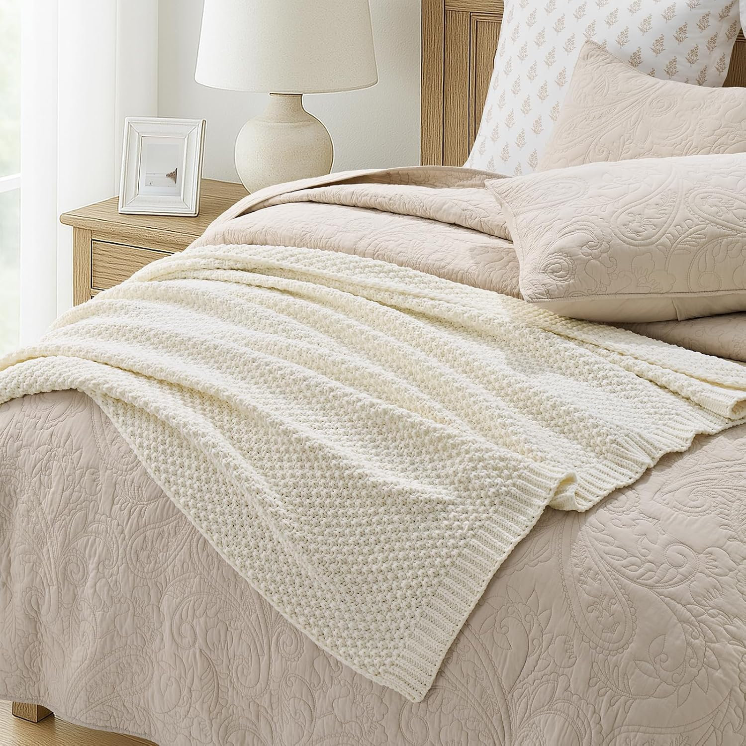 Chunky Chenille Weighted Throw Blanket, Ivory White, 80" L x 60" W