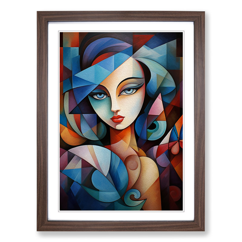 Fairy Cubism - Single Picture Frame Print on Wood, Walnut, 34cm H x 25cm W x 2cm D