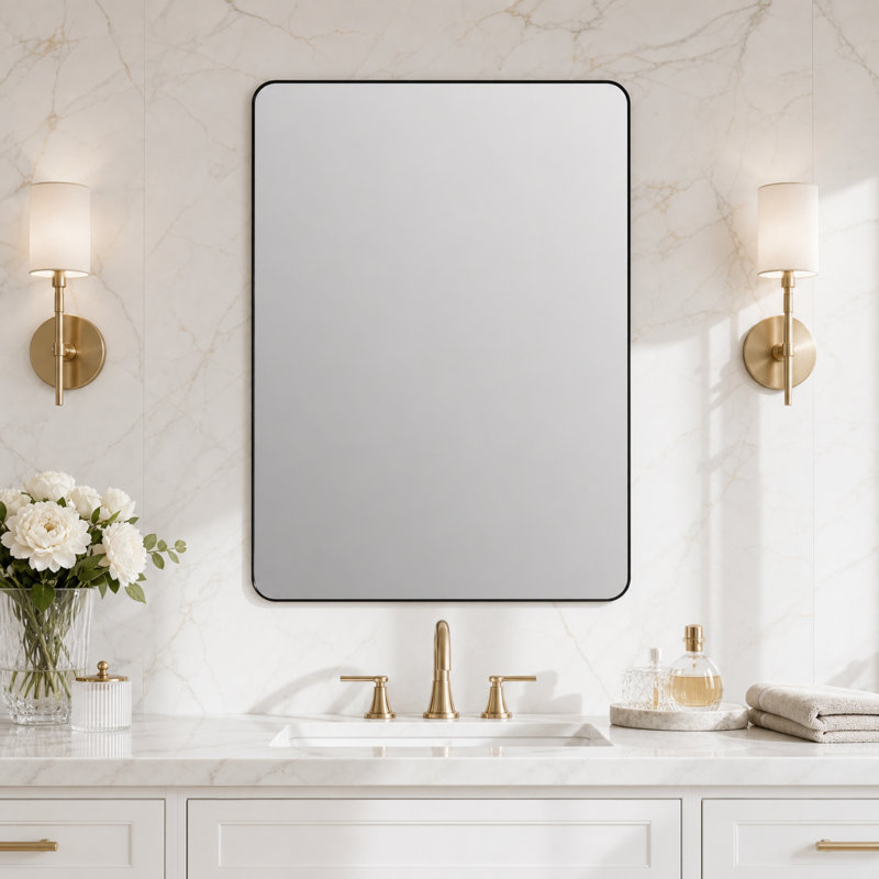 Miroir de meuble-lavabo noir 30 po x 36 po, miroir de coin mural en métal, 30 po x 36 po