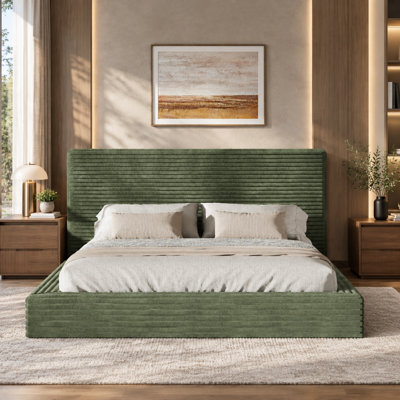 Upholstered Low Profile Bed Frame With Headboard