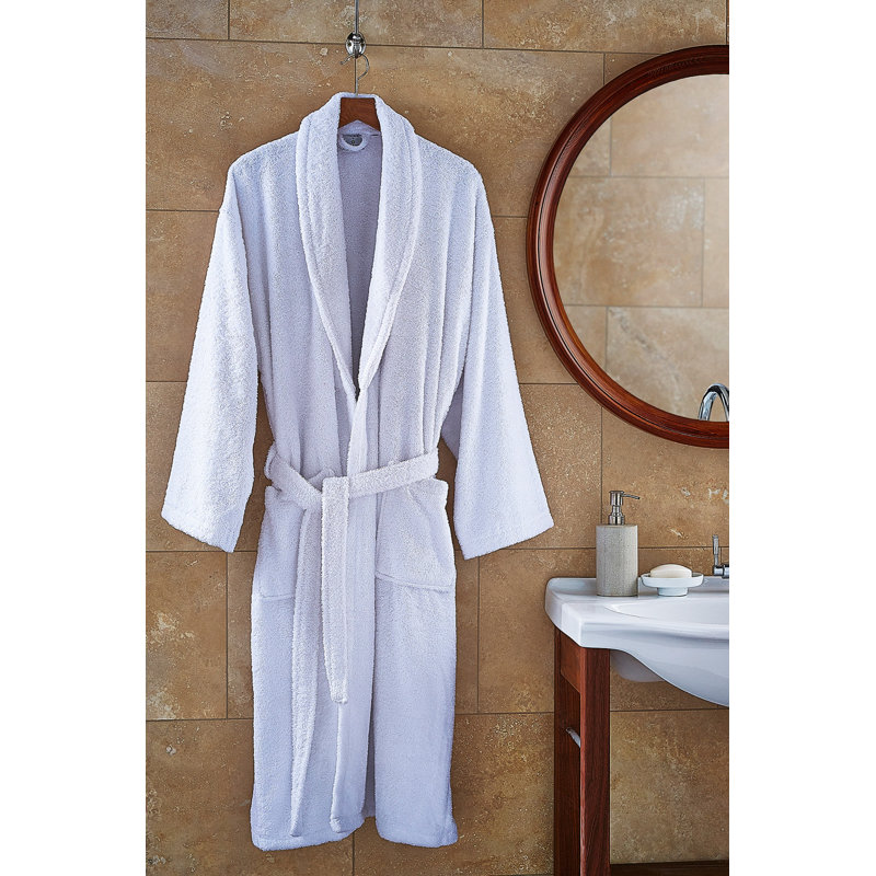 Terry Cloth Above Knee Bathrobe with Pockets