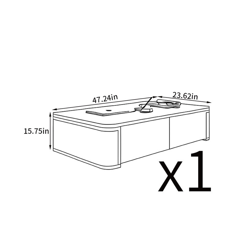 Italian style coffee table, 15.75" H x 47.24" L x 23.62" W