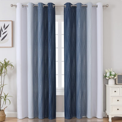 Navy Blue And Greyish White Blackout Curtains For Bedroom 84 Inches Long, Full Room Darkening Grommet Curtains For Living Room,Thermal Insulated Ombre Drapes,52Wx84l,2 Panels