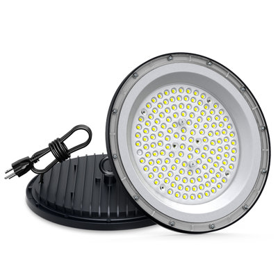 8 Pack 300W UFO LED High Bay Light 45000LM 6000K IP65 Plug & Play Shop Lights with 5FT Power Cord for Warehouse Gym Factory