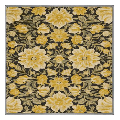 Machine Washable Botanical Brown Area Rug