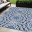Tapis intérieur lavable à motif médaillon floral ivoire et gris 5 pi x 8 pi bleu marine