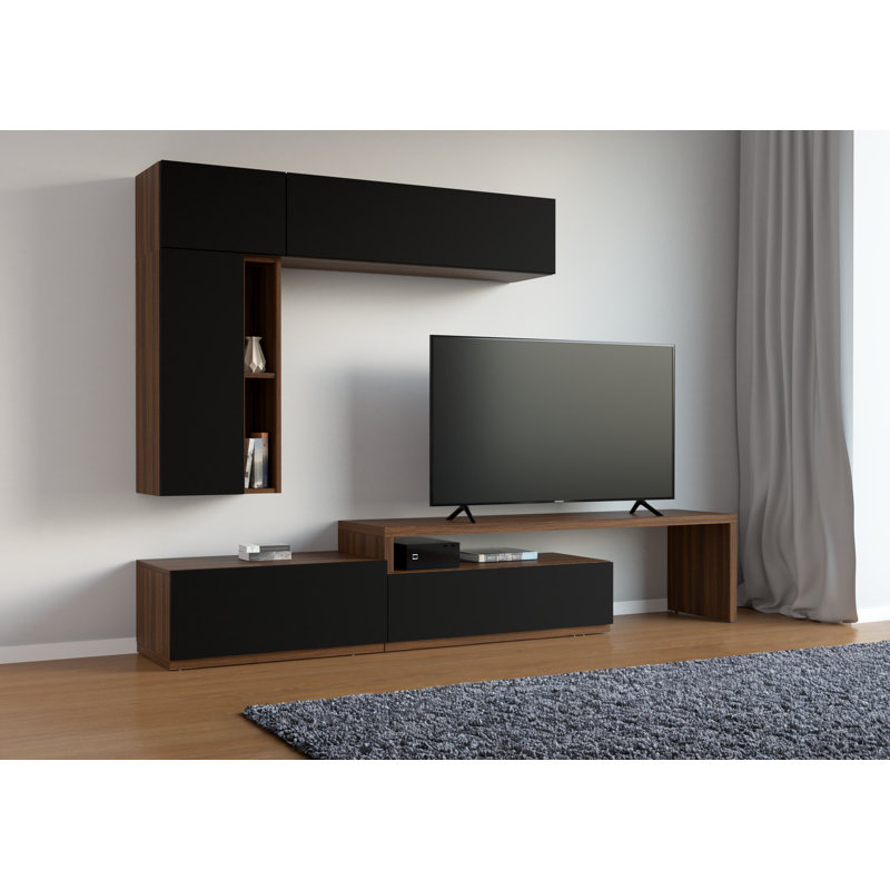 Nahim TV Stand for TVs up to 88", Walnut/Black