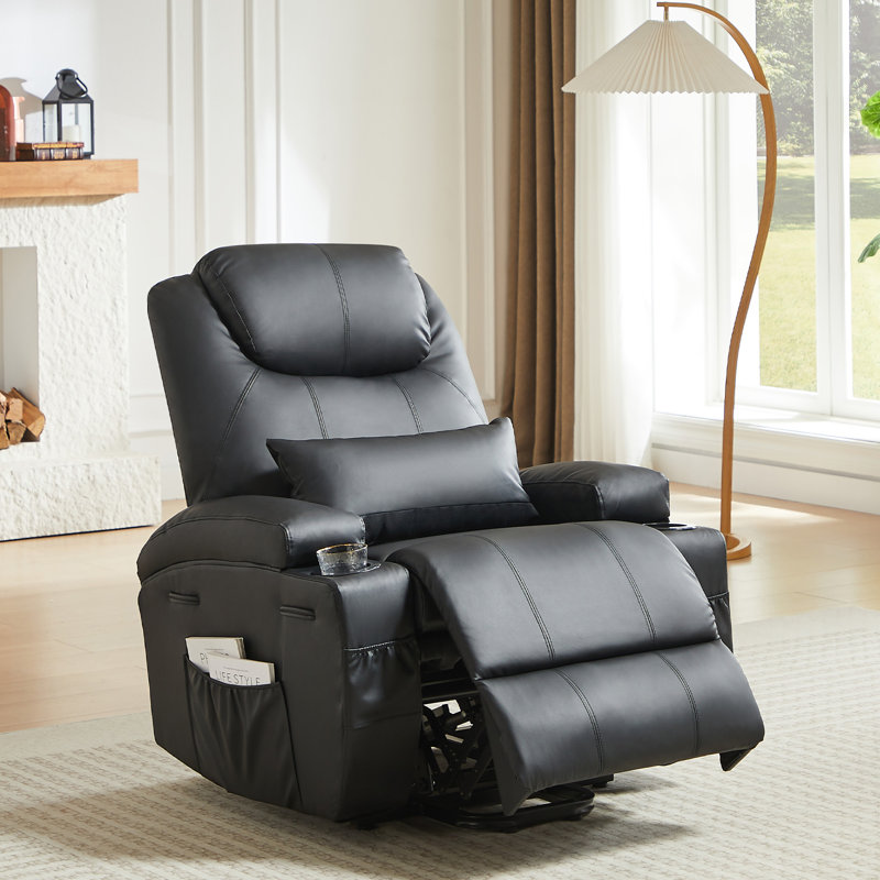 34.6'' Wide Electric Power Lift Asist Recliner Chair with Massage and Heat, Fax Leather Reclining Chair with Side Pockets & Cup Holders