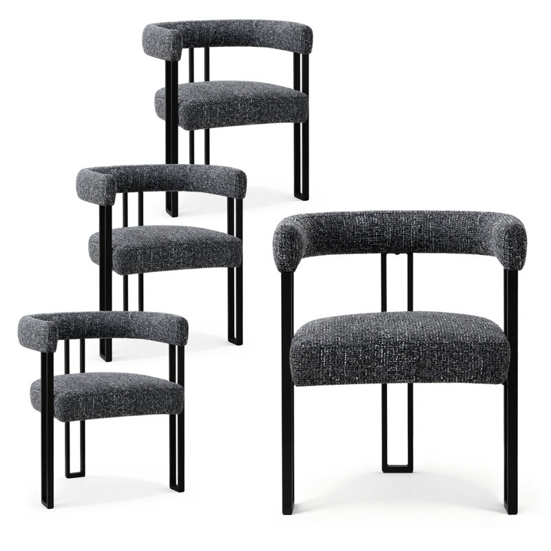 18.3" Seat Height Upholstered Fabric Dining Chair (Set of 4), Black