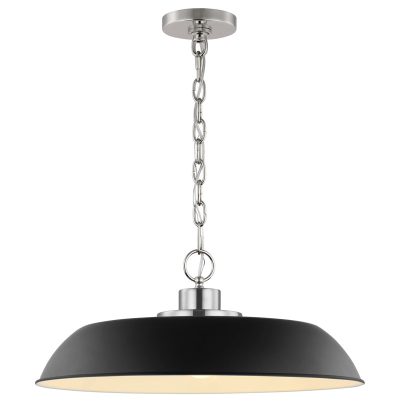 Eddy 1-Light Dimmable Steel Dome Pendant, 8" H x 19.9" W x 19.9" D, Matte Black/Polished Nickel