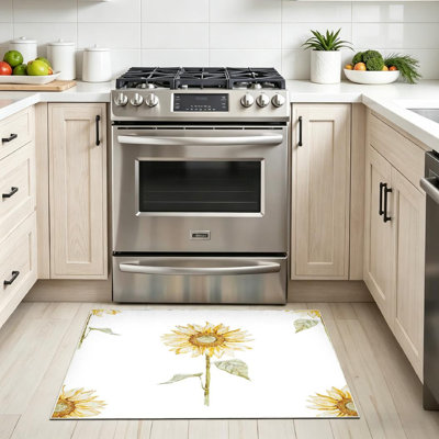 Clear Machine Washable,Watercolor Seamless Sunflowers Indoor Area Rug