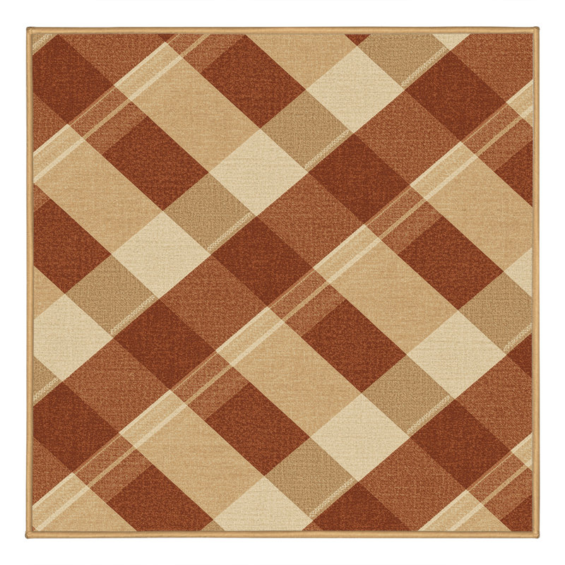 Machine Washable Wynsum Traditional Plaid Rug in Brown – LightBrown Binding, 6' Square