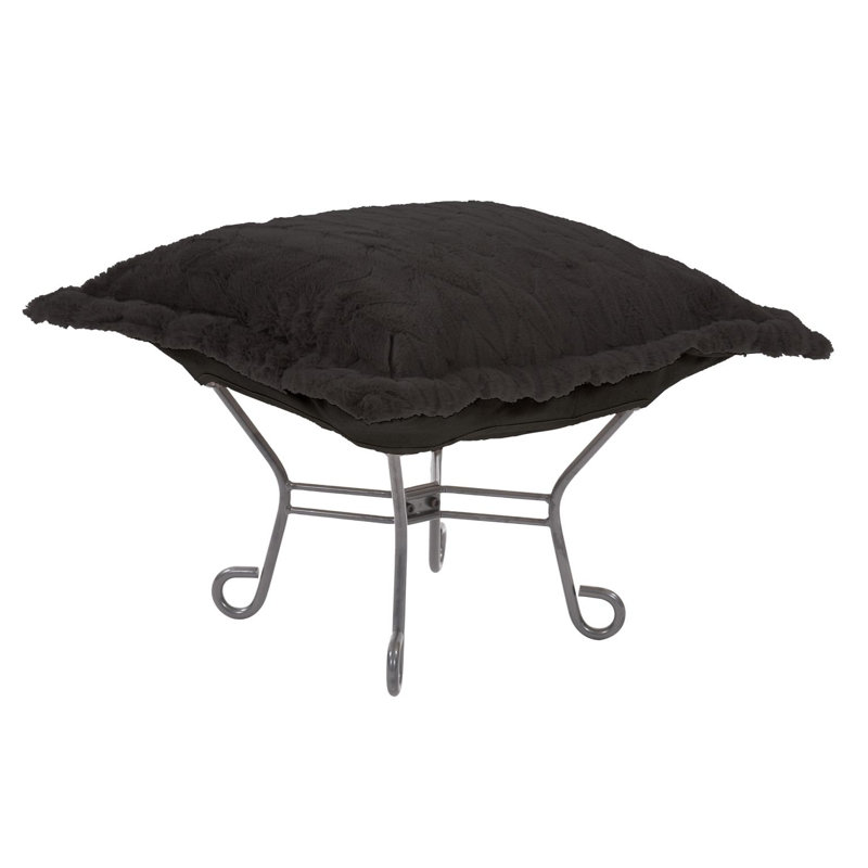 Scroll Puff Ottoman Angora Ebony, Black