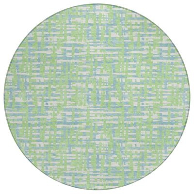 HomeRoots 8' Mint Green Round Abstract Washable Indoor Outdoor Area Rug