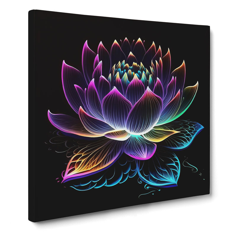 Lotus Flower Neon No.1 - Wrapped Canvas, 35cm H x 35cm W x 3cm D