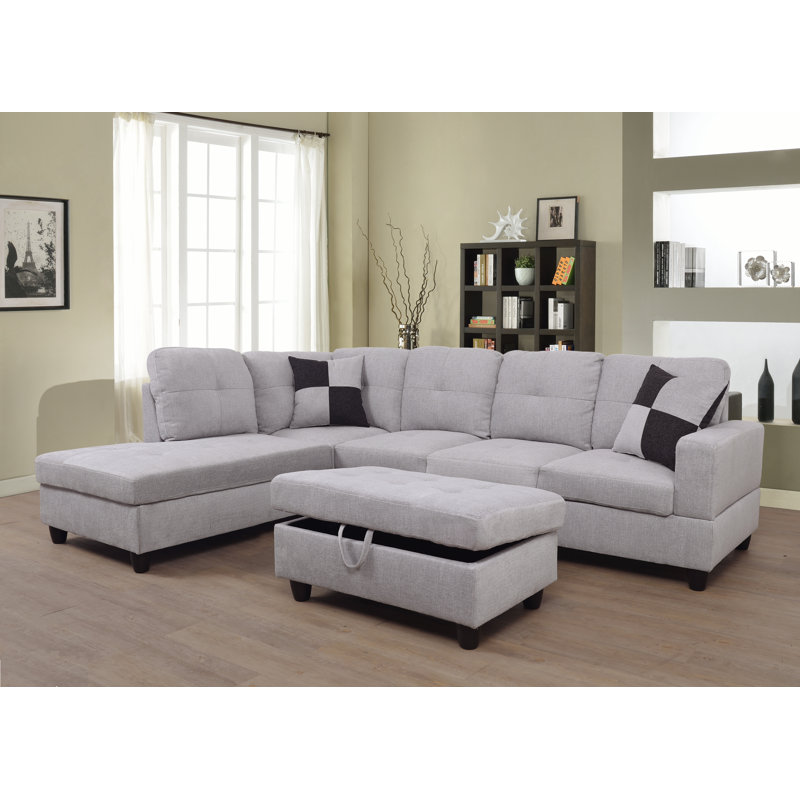 Canapé modulaire en L rembourré avec rangement de 103,5 po Crius, Accoudoir à gauche (vu de face), Blanc cassé