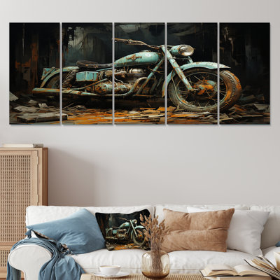 Motocyclette bleue et noire - ensemble d'art mural 5 pièces