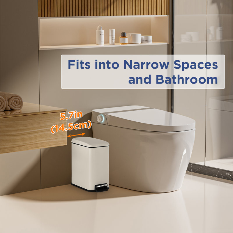 White Rectangular Stainless Steel Pedal Trash Can with Quiet Close Lid