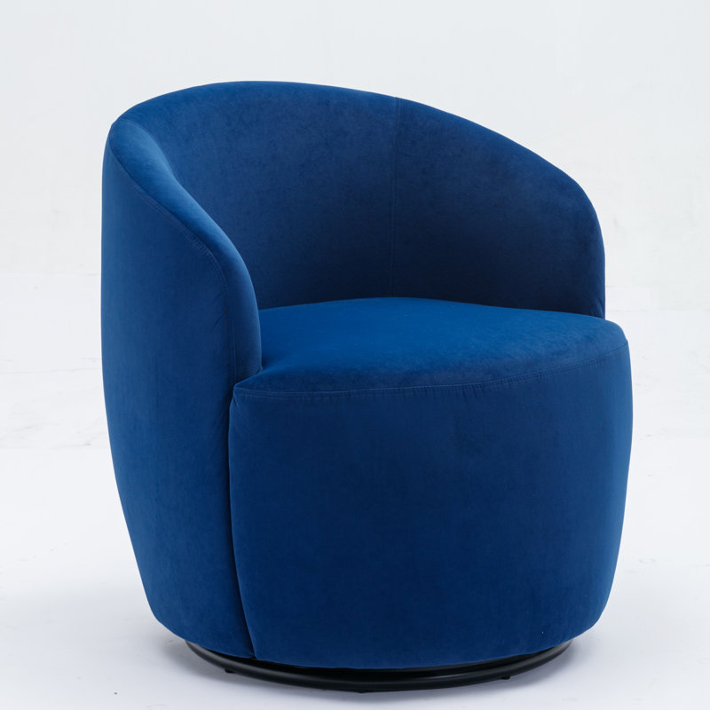 Velvet Fabric Swivel Accent Armchair Barrel Chair With Black Powder Coating Metal Ring,Blue, Blue Velvet
