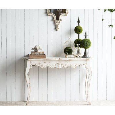 Console de 46,1 po x 16,5 po x 29,9 po Whitewash avec pieds pour grand lit, 50% bois de sapin, 18,9 lb, salon à couloir mince